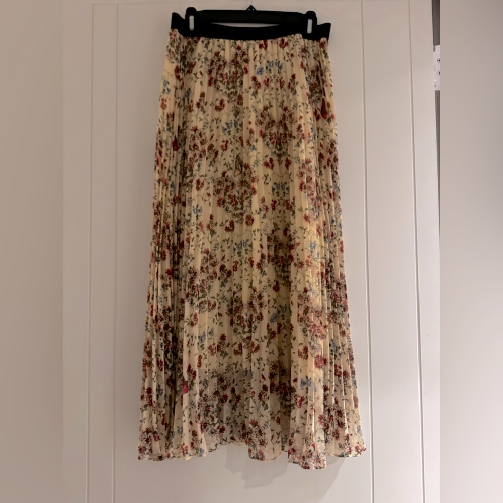 MAJE Jimel Floral Pleated Midi Skirt